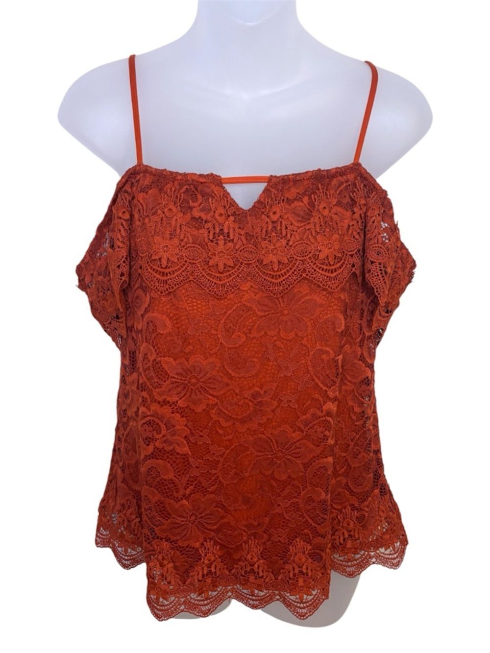 No Boundaries Medium Rust Lace Cold Shoulder Crochet Boho Top
